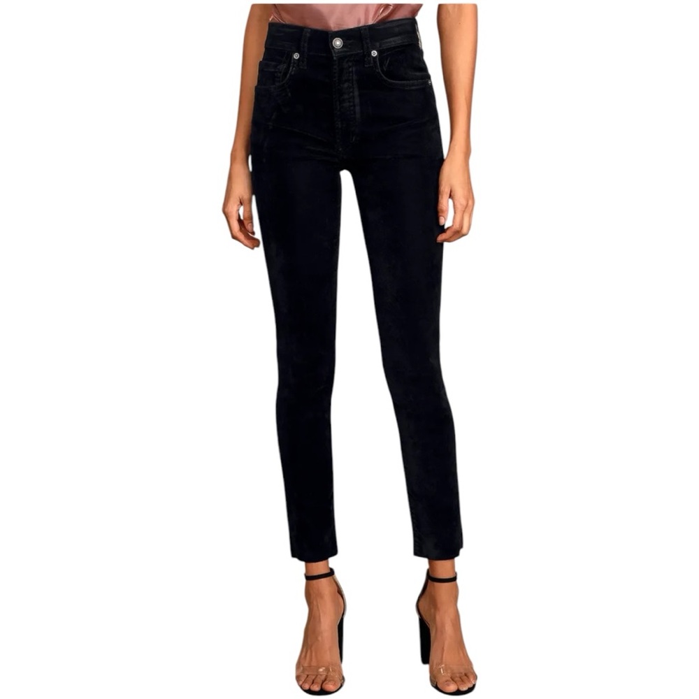 Free People Stella Black Velvet High-Rise Skinny Jeans size 28 NWT